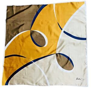 100% Acetate Square Scarf by Beeline Made In Italy Mod Tan Cream Gold 30" Square